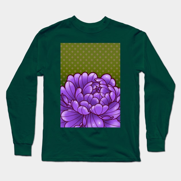 purple peony with nostalgic 80s wallpaper background Long Sleeve T-Shirt by weilertsen